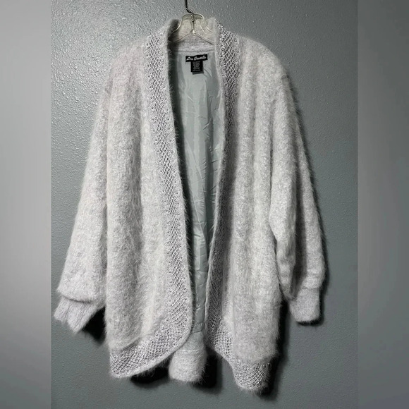 Vtg Lee Sands ANGORA Rabbit Hair Open Front Cardigan Sweater Jacket O/S Plus EUC - Picture 1 of 14